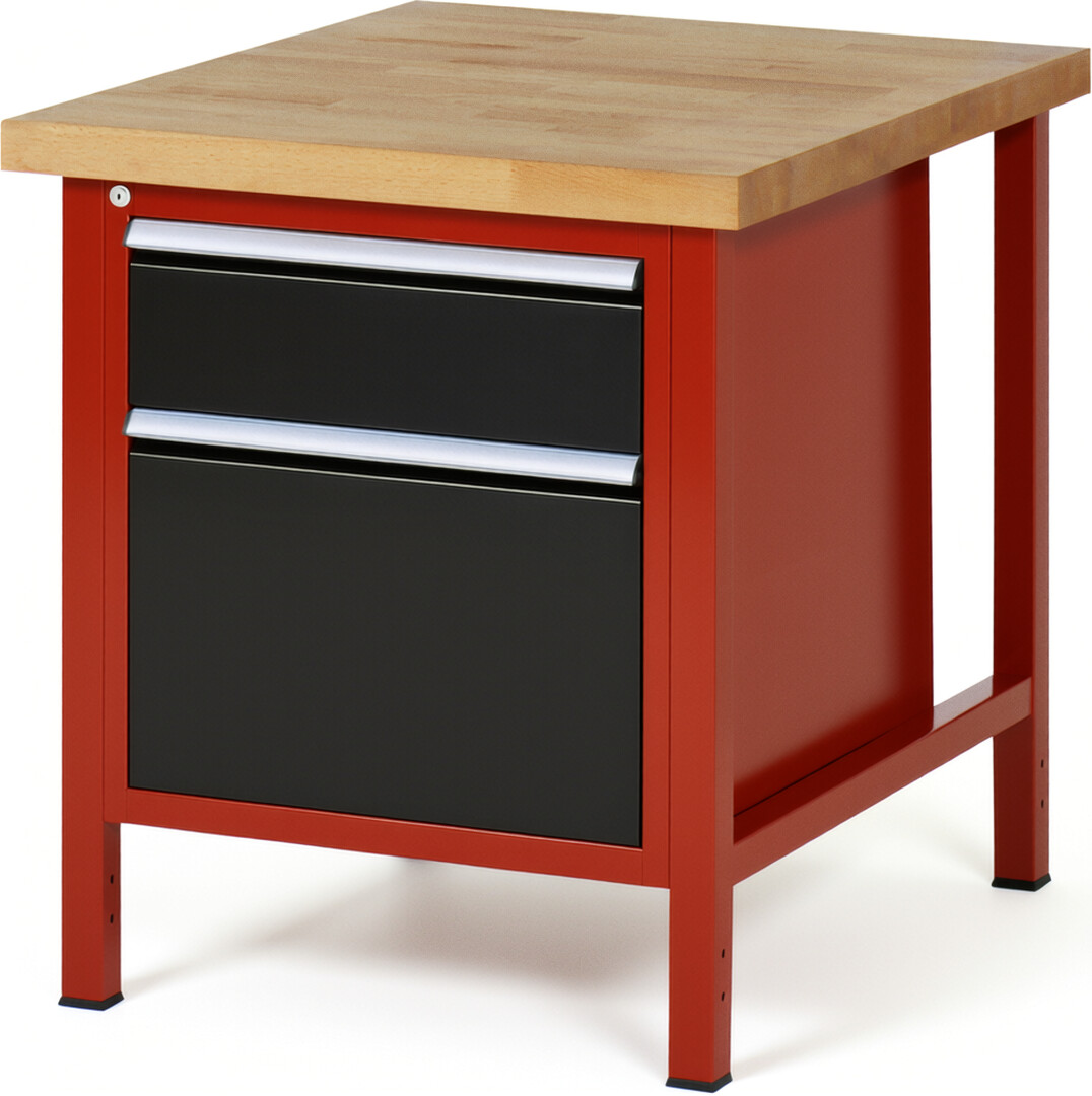 RAU Werkbank rot - schwarz - Breite 75 cm - Tiefe 90 cm - Höhe 84 cm - Buche-Massiv Arbeitsplatte 40 mm