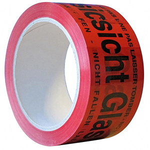 Warn-Klebeband, PP, Farbe rot, Aufdruck Vorsicht Glas, Rollenbreite x -länge 50 mm x 66 m, VE 36 Rollen