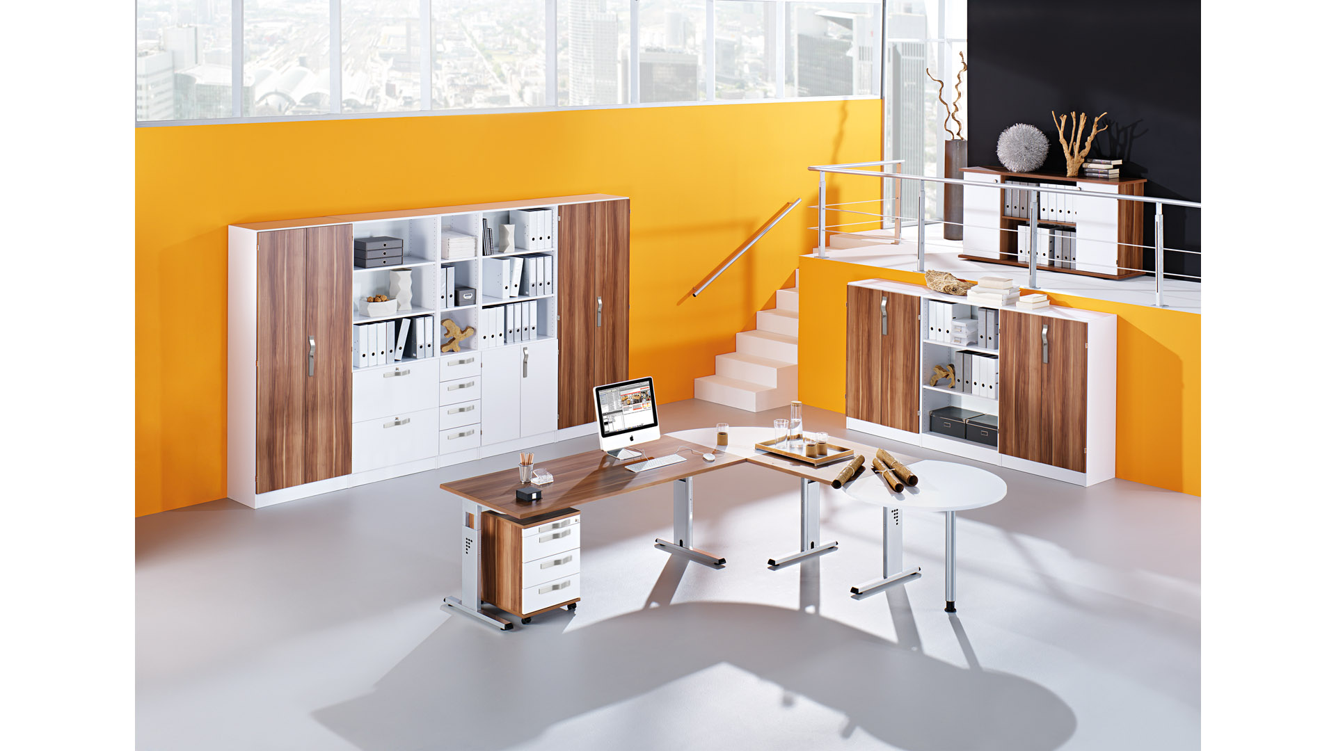 Anbautisch, Rund, BxTxH 800x800/1000x685-810 mm, ahorn, mit Stützfuß