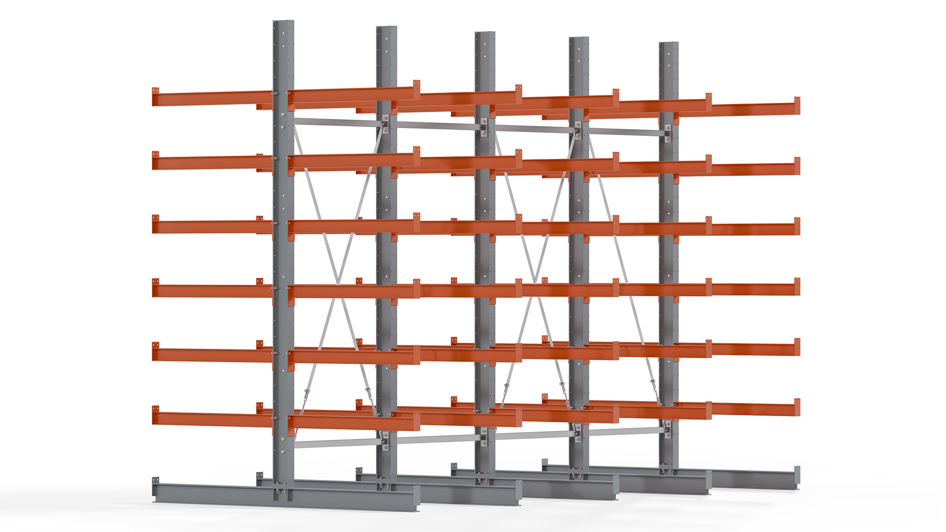 Kragarmregal KARL basic - lackiert - Breite: 400 cm - Höhe: 300 cm - Tiefe: 100 cm - Traglast je Kragarm: 450 kg - beidseitig