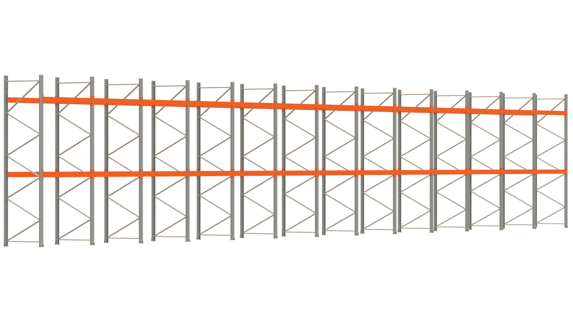 Palettenregal ARTUS - Breite 2589 cm - Höhe 400 cm - Tiefe 110 cm - 2 Träger-Ebenen - max. Fachlast 2000 kg - 78 Palettenstellplätze