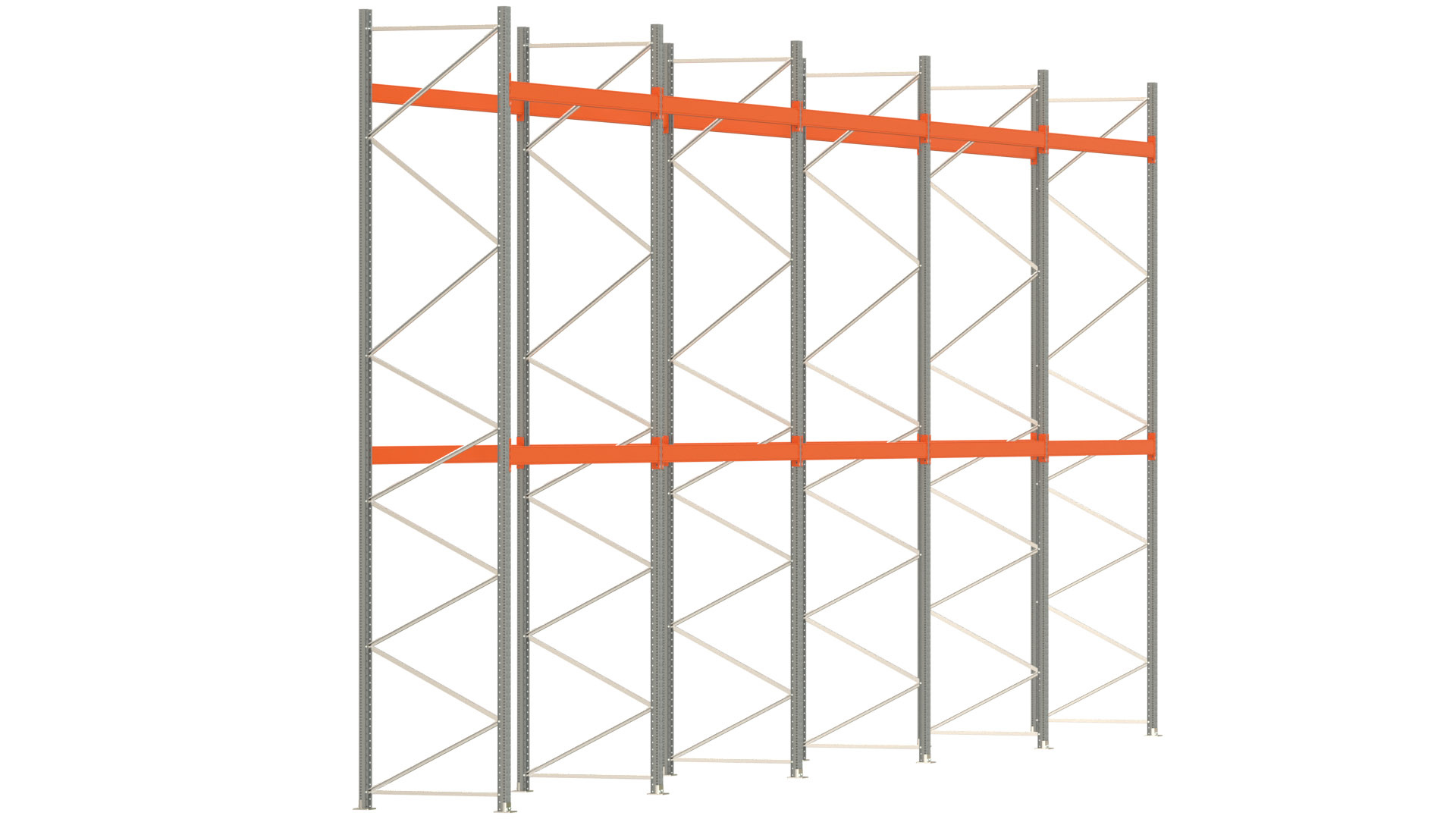 Palettenregal ARTUS - Breite 1401 cm - Höhe 550 cm - Tiefe 110 cm - 2 Träger-Ebenen - max. Fachlast 3000 kg - 45 Palettenstellplätze