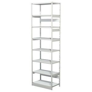 Aktenregal, Büroregal - Steckregal ohne Rückwand, Grundfeld, 8 Fachböden, 7 OH, BxTxH 750x400x2600 mm, lichtgrau