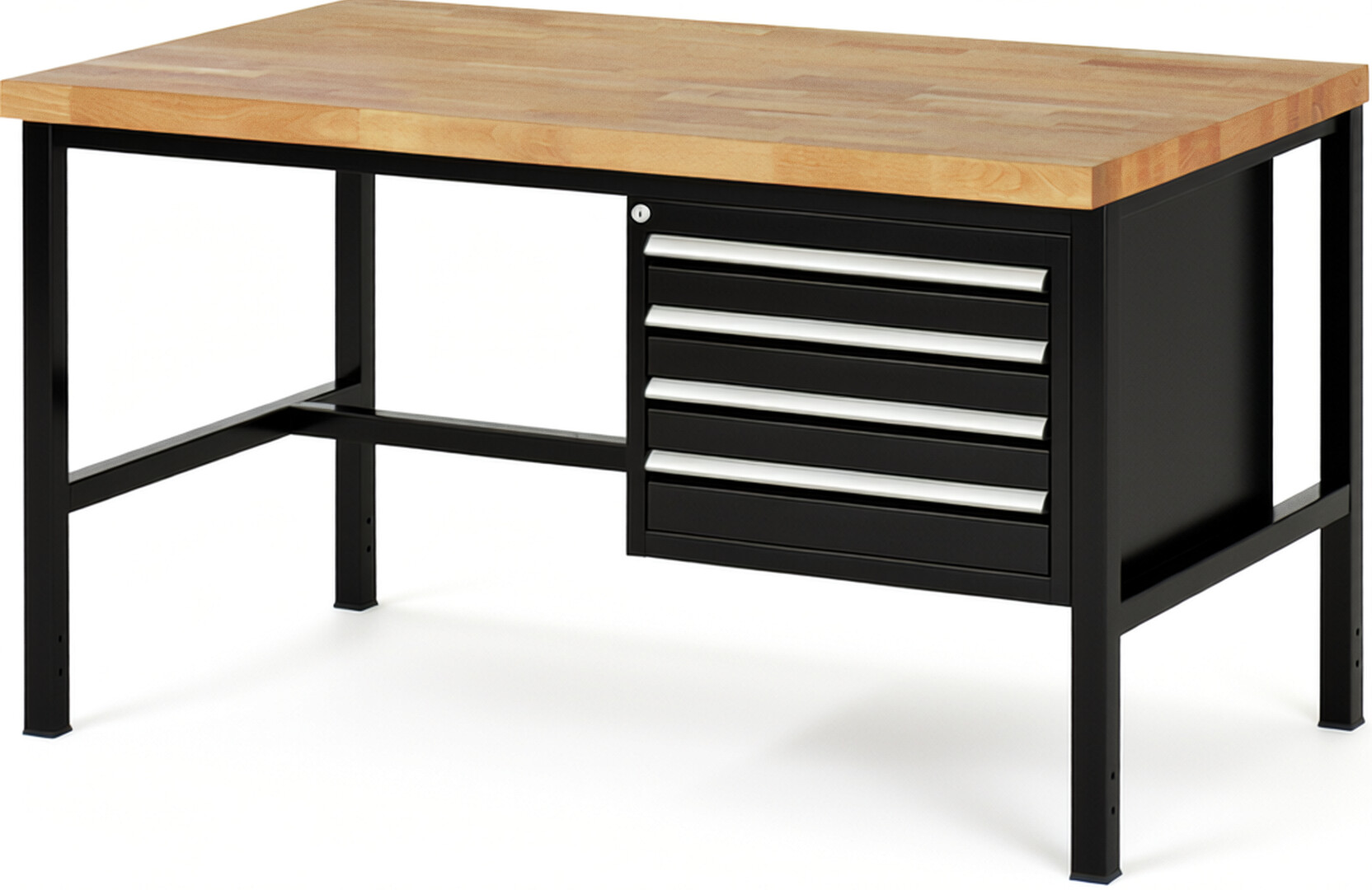 RAU Werkbank schwarz - Breite 150 cm - Tiefe 90 cm - Höhe 84 cm - Buche-Massiv Arbeitsplatte 40 mm