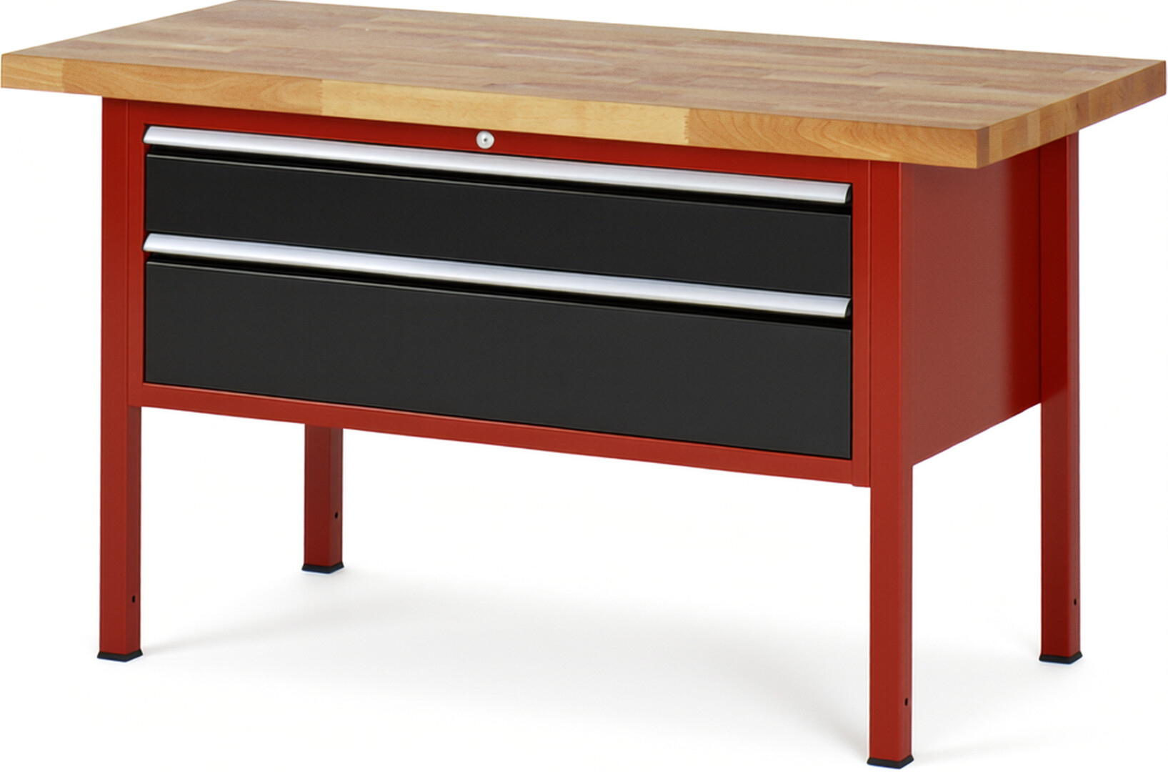 Werkbank Modell 8323 rot - schwarz, BxTxH 1500x700x840-1040 mm,  Buche-Massiv Arbeitsplatte 40 mm,  2 Schubladen mit  Auszug 90 %