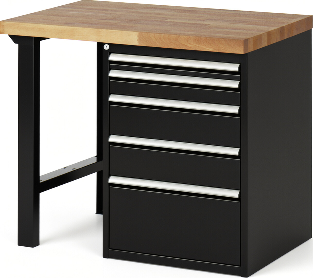 RAU Werkbank schwarz - Breite 100 cm - Tiefe 70 cm - Höhe 89 cm - Buche-Massiv Arbeitsplatte 40 mm