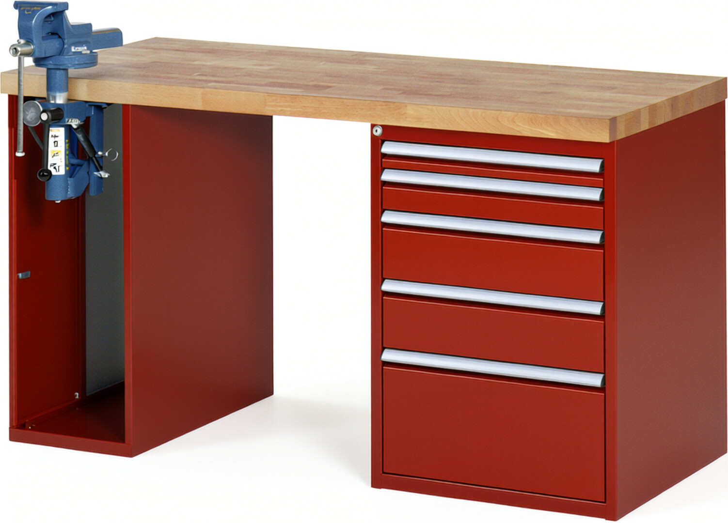 RAU Werkbank rot - Breite 150 cm - Tiefe 70 cm - Höhe 84 cm - Buche-Massiv Arbeitsplatte 40 mm