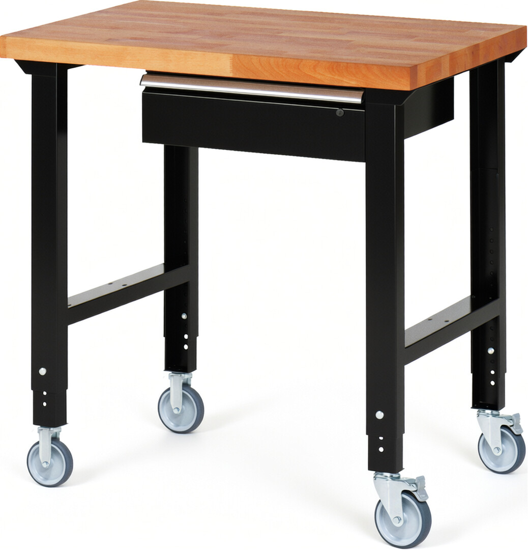 RAU Werkbank schwarz - Breite 100 cm - Tiefe 70 cm - Höhe 100 cm - Buche-Massiv Arbeitsplatte 40 mm