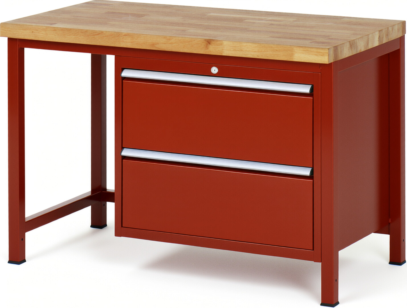 Werkbank Modell 8255 rot, BxTxH 1250x700x840 mm,  Buche-Massiv Arbeitsplatte 40 mm,  2 Schubladen mit  Vollauszug 100 % und  SoftClosing