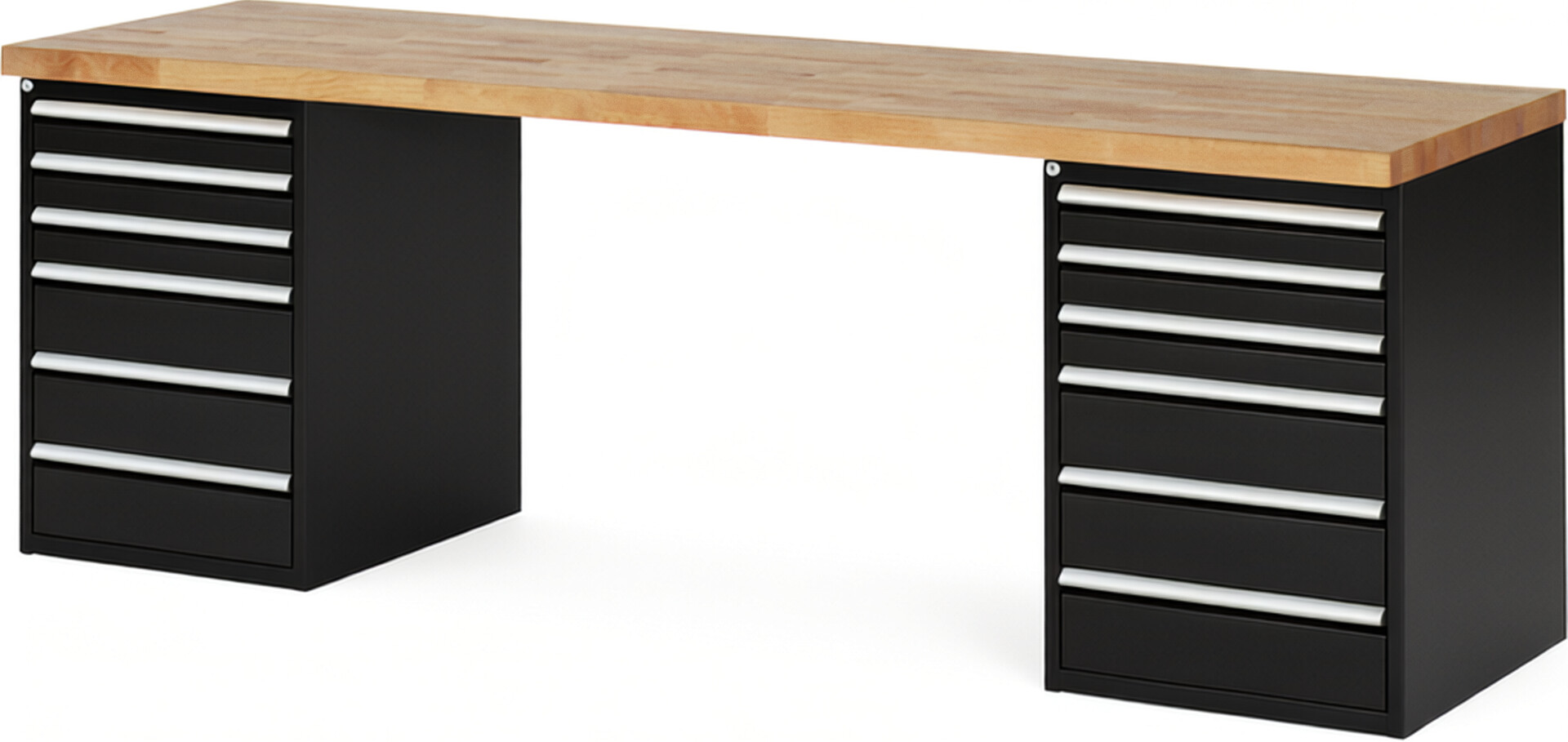 RAU Werkbank schwarz - Breite 250 cm - Tiefe 70 cm - Höhe 84 cm - Buche-Massiv Arbeitsplatte 40 mm