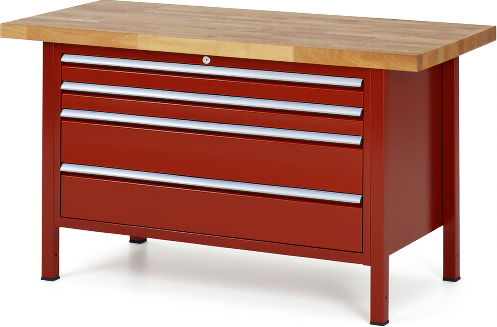 Werkbank Modell 8361 rot, BxTxH 1500x700x840 mm,  Buche-Massiv Arbeitsplatte 40 mm,  4 Schubladen mit  Vollauszug 100 % und  SoftClosing
